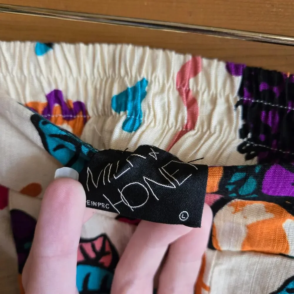 Milk & Honey Graphic Pant Wide Leg Boho Pinup Tropical Beachy Large Y2K Flowy - Picture 7 of 7